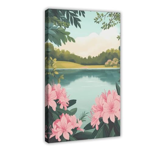 Poster toile lac rhododendron rose UTGN impression HD 40x60