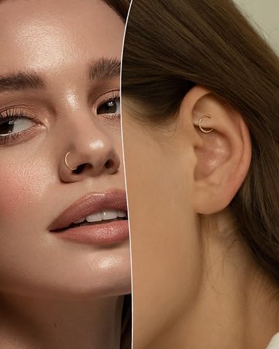 COCHARM 14K Solid Gold 18g/16g Nose Rings 16G Septum Rings Yellow Gold Tragus Helix Cartilage Conch Earring Hoops 18 Gauge Piercing Hoop2