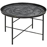 HOMCOM 24' Round Coffee Table with Hammered Tray Top, Vintage Metal Center Table for Living Room, Bedroom, Side Table, Pewter