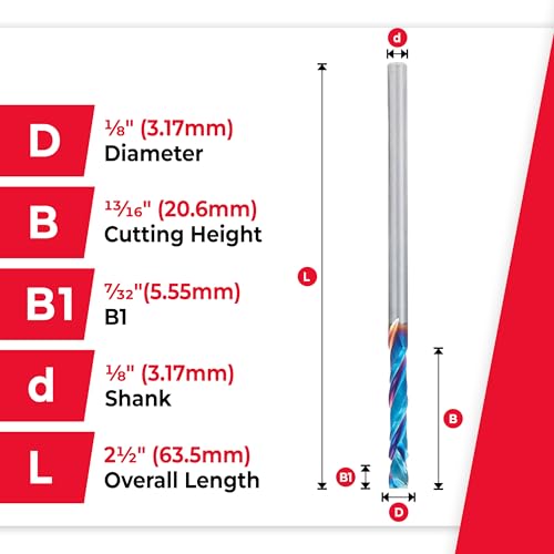 Image of Amana Tool Spektra Extreme Tool Life Coated Solid Carbide CNC Compression Spiral Router Bit, 46180-K, 1 /8 D x 13 /16 CH x 1 /8 SHK x 2-1 /2 Inch Long