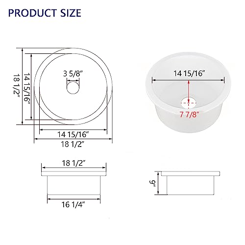 Bar Sink, Deervalley 18'' X 18'' White Undermount Kitchen Sink Round Fireclay Single Bowl Sinks Drop In Small Kitchen Bar Sink For Wet Bar Prep Rv Yard With Sink Grid And Basket Strainer Dv-1K506 #TOP2