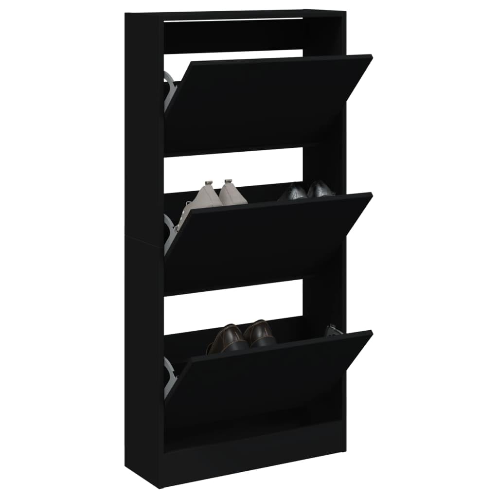 Organisateur de rangement de chaussures noir vertical en bois 60cm