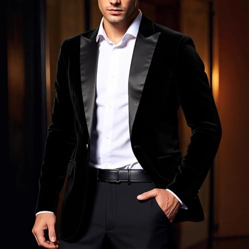 Mens Velvet Blazer Slim Fit Suit Jacket for Men Peaked Lapel One Button Sport Coat Wedding Prom Dinner Tuxedo Blazers2