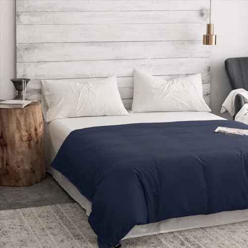 Image of ZonLi 60 inchx80 inch Navy Blue Duvet Cover, Oeko-texCertified 100% Cotton, Queen Size RemovableDuvet Cover for Weighted Blanket