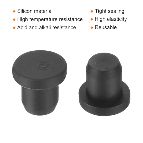 Image of uxcell High Temp Silicone Plug Mount Dia 6.5mm /0.26 inch t Shaped Rubber Stopper Hole Plugs for Powder Coating Plating Waterproof Plugs Sealing Plugs Black Pack of 36(OD 9mm)