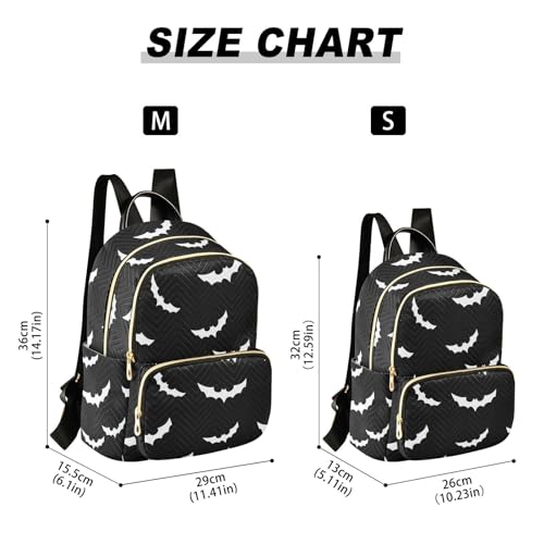 Image of Women Fashion Backpack Purse Halloween Bat Gothic Rucksack, S | Casual Lightweight Quilted Daypack Ladies Bag for College Travel Work