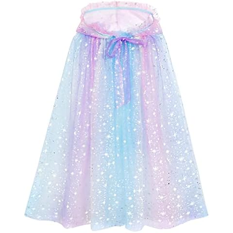 Princess Hooded Cape Colorful Princess Cloak Sparkling Sequins Cape Princess Fancy Dress Accessories Princess Dress Up for Halloween Christmas Costume Carnival Birthday Party Cosplay Girl’s Gift Cover
