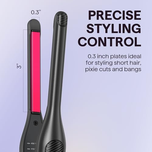 Image of Wavytalk Small Flat Iron for Short Hair /Pixie Cut /Bangs /Edges, 3 /10 inch Pencil Flat Iron, Mini Hair Straightener with Anti-Pinch Design, Dual Voltage, Hot Pink