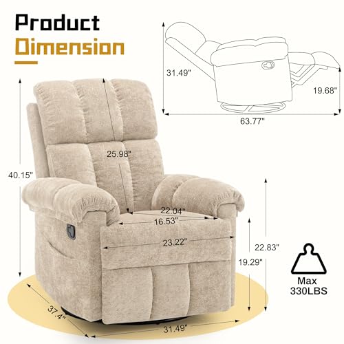 image for Korser Recliner Chair, Swivel Rocker Recliner Chair for Adults, Small 