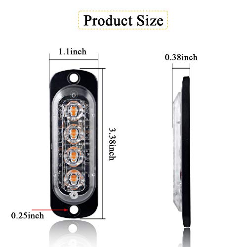 image for Sidaqi Amber 4-LED Surface Flash Mount Grille Emergency Strobe Lights 