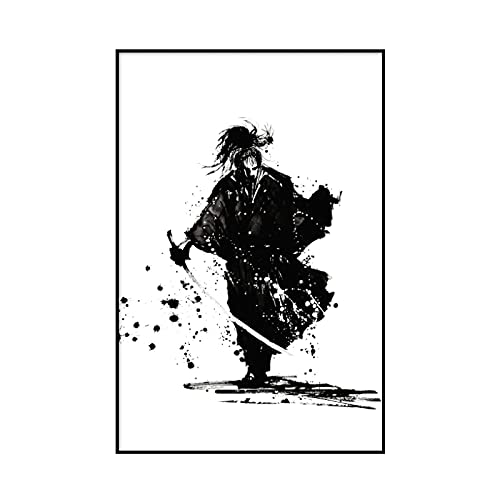 Affiche samouraï noir et rouge en toile triptyque sans cadre de 30x45cm - 4