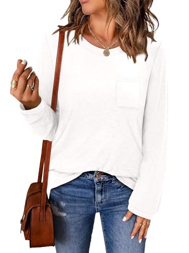 ONLYSHE Women's Casual Striped Long Sleeve Tops Crew Neck Knit Basic Loose Fit T Shirts Fall Fashion Tunic Outfits