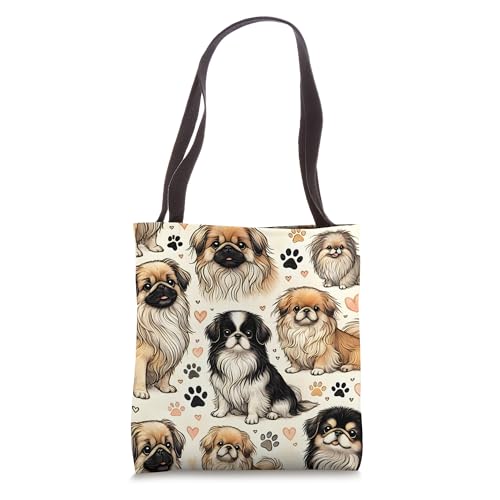 Bolso tote con patrón de perros pekinés miniatura 1