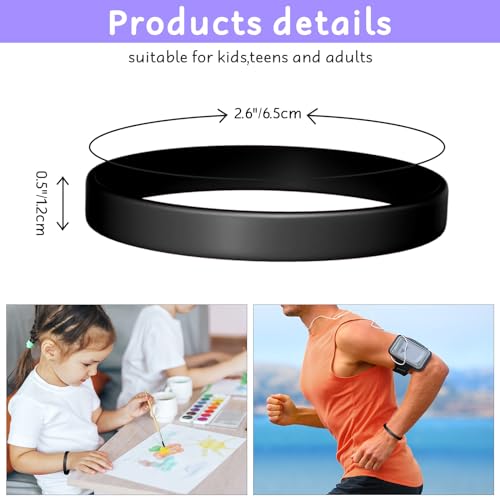 Image of Morcheiong 12 Pieces Silicone Bracelets- Black Color Blank Rubber Wristbands for Adults Teen Party Favors