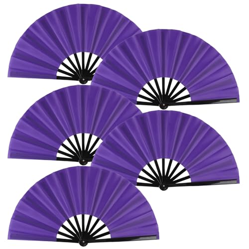 BRYCTSISEN 5 Pack Large Folding Fan Popping Fabric Handheld Rave Foldable Fans for Line Dance Parties Outdoor Events Performance Decorations (Purple) BRYCTSISEN 5 Pack Large Folding Fan Popping Fabric Handheld Rave Foldable Fans for Line Dance Parties Outdoor Events Performance Decorations (Purple)