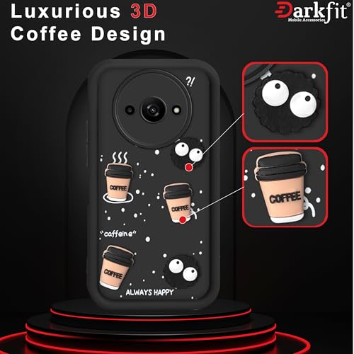 Image of Back Case Cover Compatible with Poco C61 | Cute Fun Cartoon Ball 3D Coffee Silicone Case | Body Protection | Camera Protection | Shock Proof | Color Black | Pack of 1