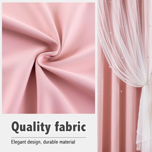 Image of indistar Star Cutout Kids Window Blackout Curtains for Girl Bedroom Window Room Darkening Curtains & Drapes Baby Nursery Curtains (2 Panel,52Wx45L inch,Blush Pink)