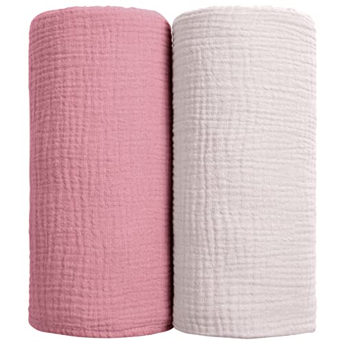 Image of lulumoon Muslin Swaddle Blanket Baby - Cotton Swaddling Blanket Soft Baby Receiving Blanket Neutral 2Pack(Pink)