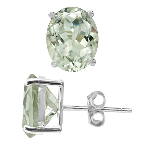 Silvershake 4.88ct. 10x8mm Natural Oval Shape Green Amethyst 925 Sterling Silver Stud Earrings