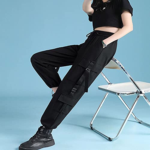 MEINVQIAOTI Black Cargo Pants for Women Street Hip-hop Loose Feet Straight Casual Goth Pants for Women4