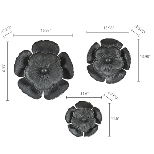 Luxenhöme Luxenhome Handmade 3D Metal Flowers Wall Decor Metal Wall Hanging Sculptures Home Decor Floral Art Black Flower Decoration For Home Office Decor thumb #5