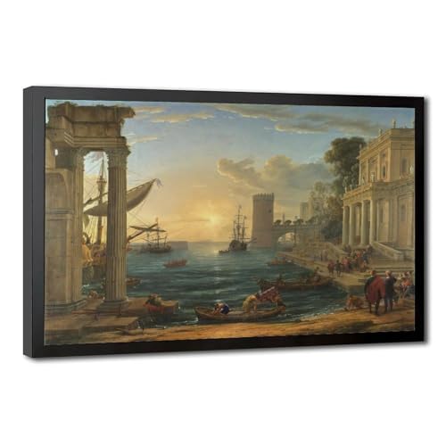 Impression sur toile Claude Lorrain - Port de la reine de Saba, cadre mural suspendu 41x61cm
