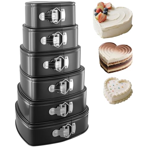 SINJEUN 6er Set Springform Herz, 18cm, 20cm, 22cm, 24cm, 26cm, 28cm Backform Kuchenform mit Abnehmbarer Boden, Herzform Herzbackform Set Schwarz für Backen SINJEUN 6er Set Springform Herz, 18cm, 20cm, 22cm, 24cm, 26cm, 28cm Backform Kuchenform mit Abnehmbarer Boden, Herzform Herzbackform Set Schwarz für Backen