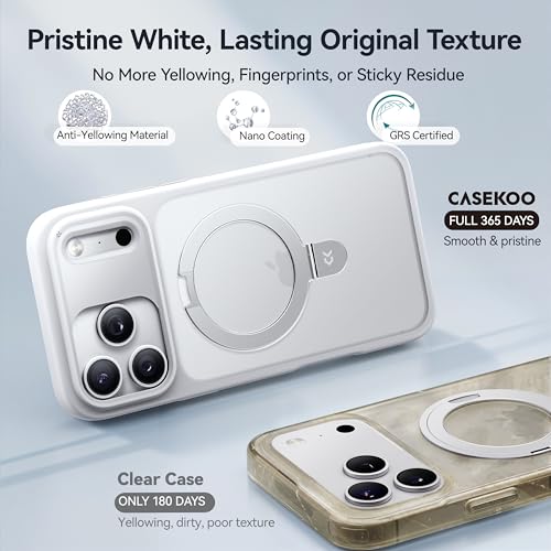 Image of CASEKOO Ultra-Magnetic Stand for iPhone 17 Pro Max Case, Shockproof, White | [Military Drop Protection] [Compatible with MagSafe] Translucent Matte for iPhone 17 Pro Max Phone Case with Ring Holder 6.9 inch