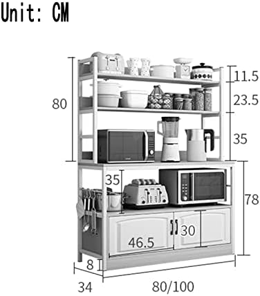 Multifunktionales Küchenregal für Geräte, Geschirr und Gewürze, ideal für kleine Räume.