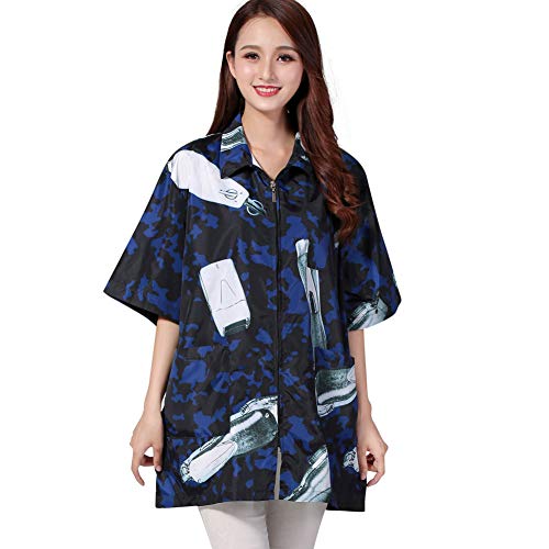KAHOT Professional Salon Hair Stylist Smock Jacket Cosmetology Uniform Zipper Cosmetology Uniform Collar Hairdressing Cape Hair Beauty SPA Guest Client Kimono Gown Pet Grooming Overalls(A036-Blue)