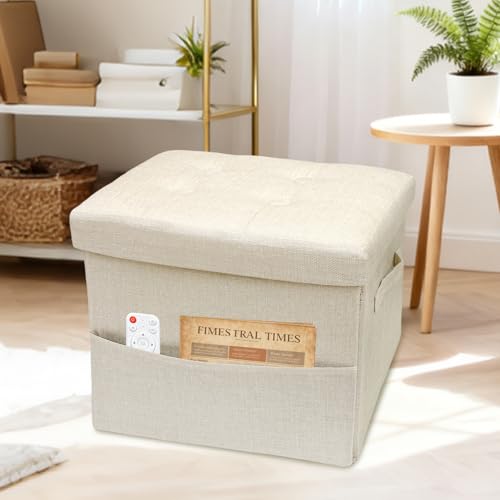 Image of ALASDO Storage Ottoman Footrest Stool Small Ottoman with Storage Foldable Ottomans Foot Rest Footstool Bench for Living Room 17x13x13inches Beige