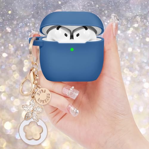 Image of Case Compatible for Apple Airpods 4 - VISOOM Airpods 4 Cases 2024 Cover Women Cute Silicone iPods 4 Earbuds Wireless Accessories Charging Cases Girl Bling Keychain for Airpod iPods 4th Generation