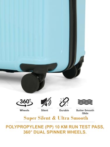 Image of Teakwood Large Size 8 Wheels Trolley Bag, Hard Cabin with Zipper Closure, Adjustable Push Button & Cross Side Strap, Number Lock System 360 Degree (Large, Sky Blue)
