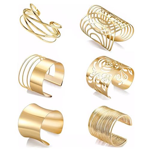 FDEETY Bracelet Femme 6 Pcs Alliage bras accessoires bijoux minimaliste Manchette Bras Ensemble Bracelets parfaits pour Fêtes Festivals et Styles Punk（Or）