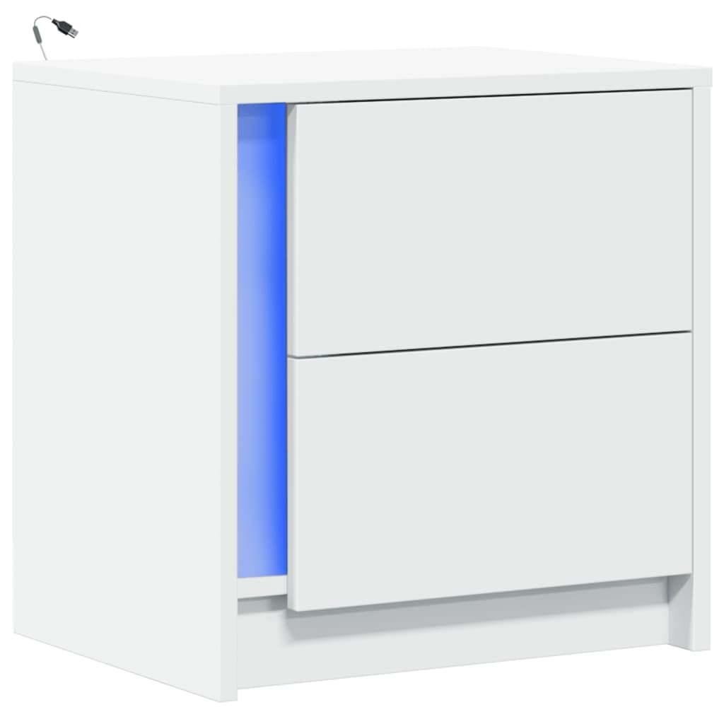 vidaXL Mesita de Noche con Luces LED Madera de ingeniería Blanca