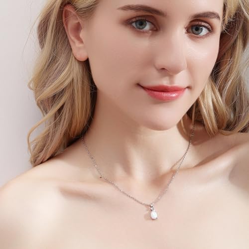AILUOR Vintage Opal Pendant Necklace, Silver Plated Created Gemstone Oval White Opal Fashion Jewelry for Women Mother - Endless Love3