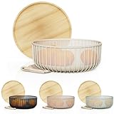Libken Metal Wire Mesh Fruit Baskets with Wooden Lid - Fly-Proof Indoor Solution for Fresh Fruits - Covered Fruit Bowl - Produce Cover Against Flies for Vegetables - Warm Gray