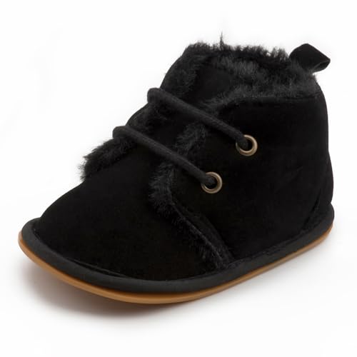 Sekantrol Newborn Baby Boys Girls First Walker Crib Shoes Soft Rubber Sole Infant Sneakers Fashion High-Top Non-Slip Oxford(00-Black,0-6 Months)2