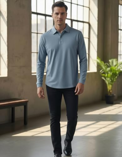 Image of Men's Full Sleeve Polo T-Shirt | Soft & Comfortable Fabric | Breathable | Quick Dry | Stretchable | Lightweight | Wrinkle Resistant | Skin Friendly | Durable