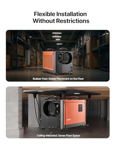 Image of VEVOR 70 Pints Commercial Dehumidifier with Drain Hose, Portable Crawl Space Dehumidifiers for Basement Storage Room Industrial, Auto Defrost /Drainage, Heavy-duty Galvanized Steel, LED Indicate