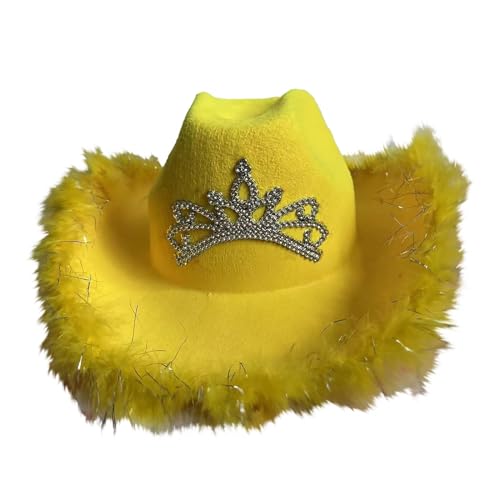 Generisch Sombrero de vaquero con intermitente divertido iluminado para bodas, bailes, cumpleaños, fiestas, Halloween, Navidad, cowgirl, mujer, talla grande, chaleco con flecos, hippie
