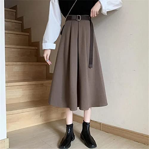 FENGJIAREN Jupe Longue d'hiver - Ceinture Taille Haute De Base Couleur Unie Midi Jupes Plissées Lâche Noir Marron Femmes Jupes Coréen Esthétique Sauvage Élégant, Jupe Grande Taille Femme,Auburn Cover
