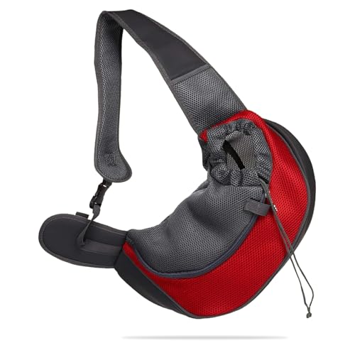 Image of Kraptick Pet Sling Carrier, Pet Carrier Bag for Shitzu Puppy, Cat, Rabbit with Comfortable Adjustable Pouch Single Shoulder Carry Tote Handbag for Pets (Large, Red)