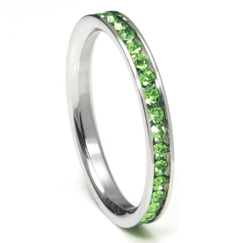 Metal Factory 316L Stainless Steel Apple Green Cubic Zirconia CZ Eternity Wedding 3MM Band Ring