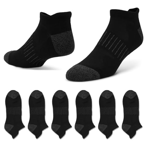 Sof Sole Bamboo Cushioned Performance No-Show Athletic Sock with Heel Tab Multi-Pack (6-pair) Black Mens 10-13