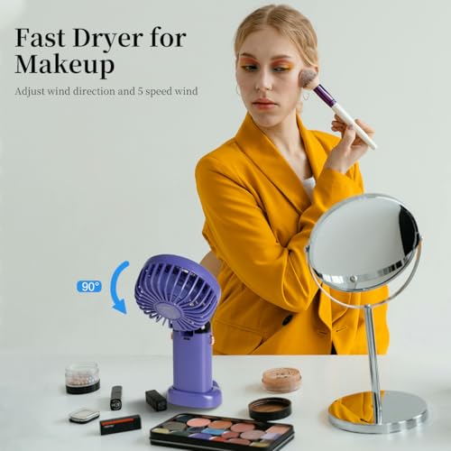 Image of 5 PCS Portable Handheld Fan, 12 hours Upgrade 3200mAh Mini Fan with Stand, 90 Foldable, 5 Speed Wind, 3 in 1 Personal Small Fans, Makeup Fans for Women (Purple, Green,Pink,Blue,White)