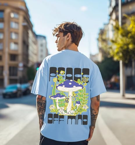 Image of Veirdo Pure Cotton Oversized Baggy Fit Drop Shoulder Stylish and Graphic Printed Round Neck Half Sleeves T-Shirt for Men (Available Color Options: Black, Green, Royal Blue, Lilac & Sky Blue)