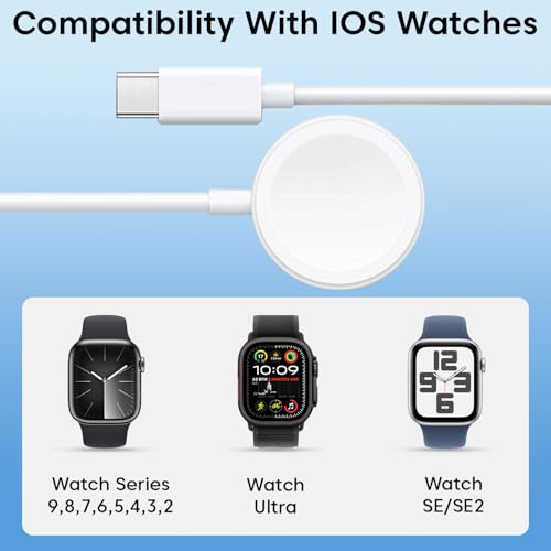 Image of Sounce Magnetic USB Type-C Smart Watch Charging Cable, Wireless Magnetic Fast Charger Compatible with Watch Series Ultra 2 /Ultra, Series 9 /8 /7 /6 /5 /4 /3 /2 & SE /SE2, 1m (3.3ft) - White