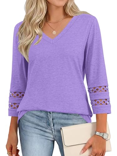 Cuptacc Bluse Damen V Ausschnitt Shirt Damen 3/4 Arm Elegant Oberteile Sommer Tunika Casual Basic Top