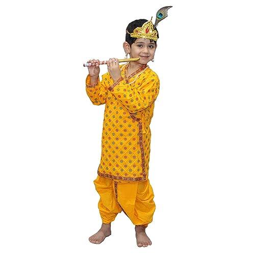 Image of Kaku Fancy Dresses Krishna Costume for Kids, Baby Krishna Dress for Janmashtami, Bal Krishna Dhoti Set, Krishnaleela Costume, Infant Bal Gopal, Krishna Fancy Dress Costume for Boys /Girls